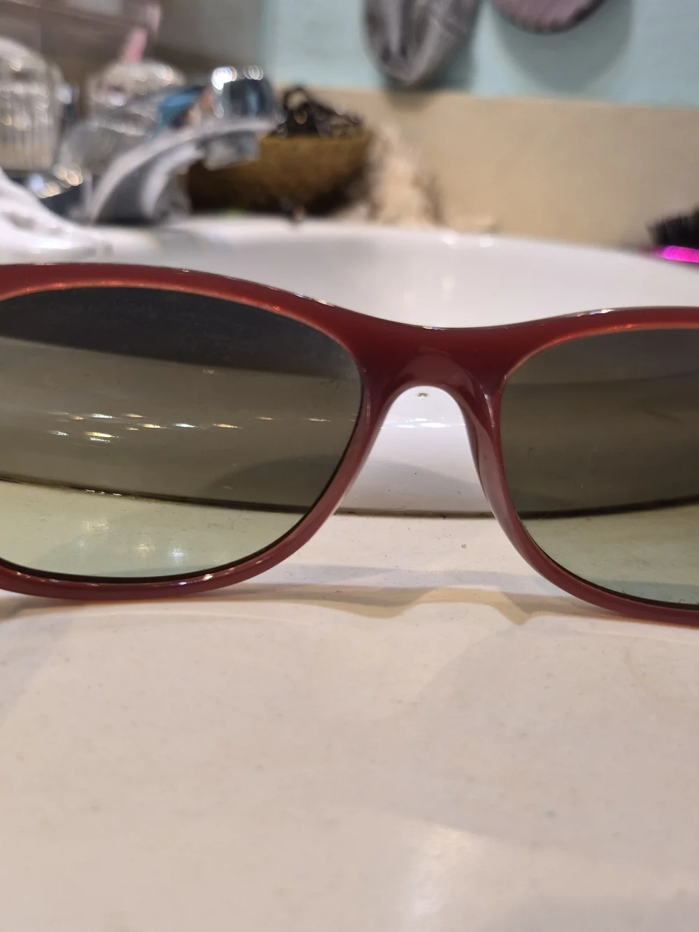Two-Tone Tan/Burgandy Frame Raybans Sunglasses with Gradient Lenses
